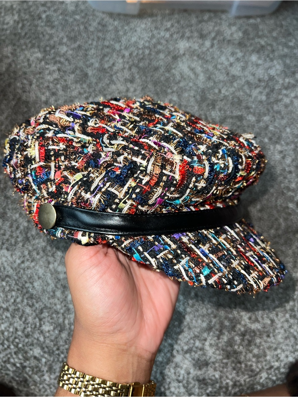 Multicolor Tweed Baker Boy Cap with Black Band